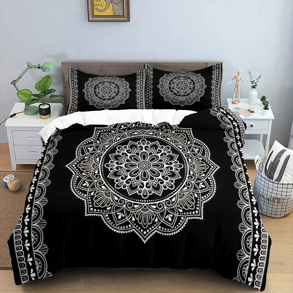 Set cuvertură de pilota Mandala King Queen Twin Full Size Moon Sun Eye Boho Chic Floral Poliester Husă de pilota pentru copii și băieți Set de lenjerie de pat