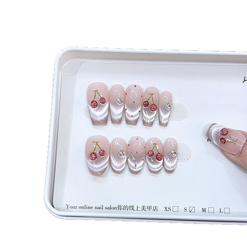 Pure Hand-made Pinching Technology Can Smile Cherry Three-dimensional Hand-painted Cherry Cat Eye Wear Nail Art Sticker