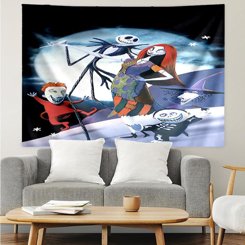 The-Nightmare-Before-Christmas Print Tapestry, Backdrop, Easy Setup, Ideal for Bedroom, Office & Living Room, with Aesthetic Wall Hanging Decor.