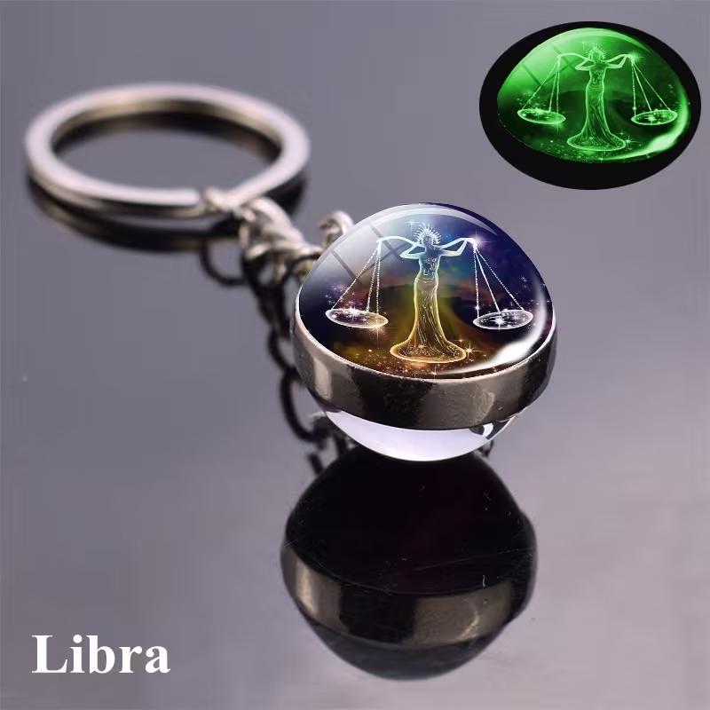 12 Constellations Glass Ball Keychain Zodiac Pendant Key Ring for Women Men