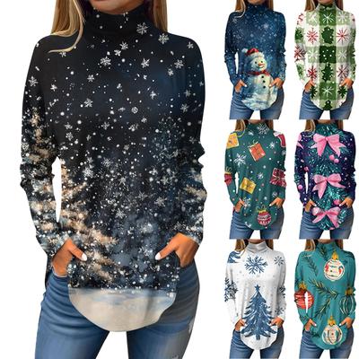 Koszulki damskie, jesienne, codzienne koszule z długim rękawem Bluza z nadrukiem w stylu vintage, sweter z wysokim dekoltem