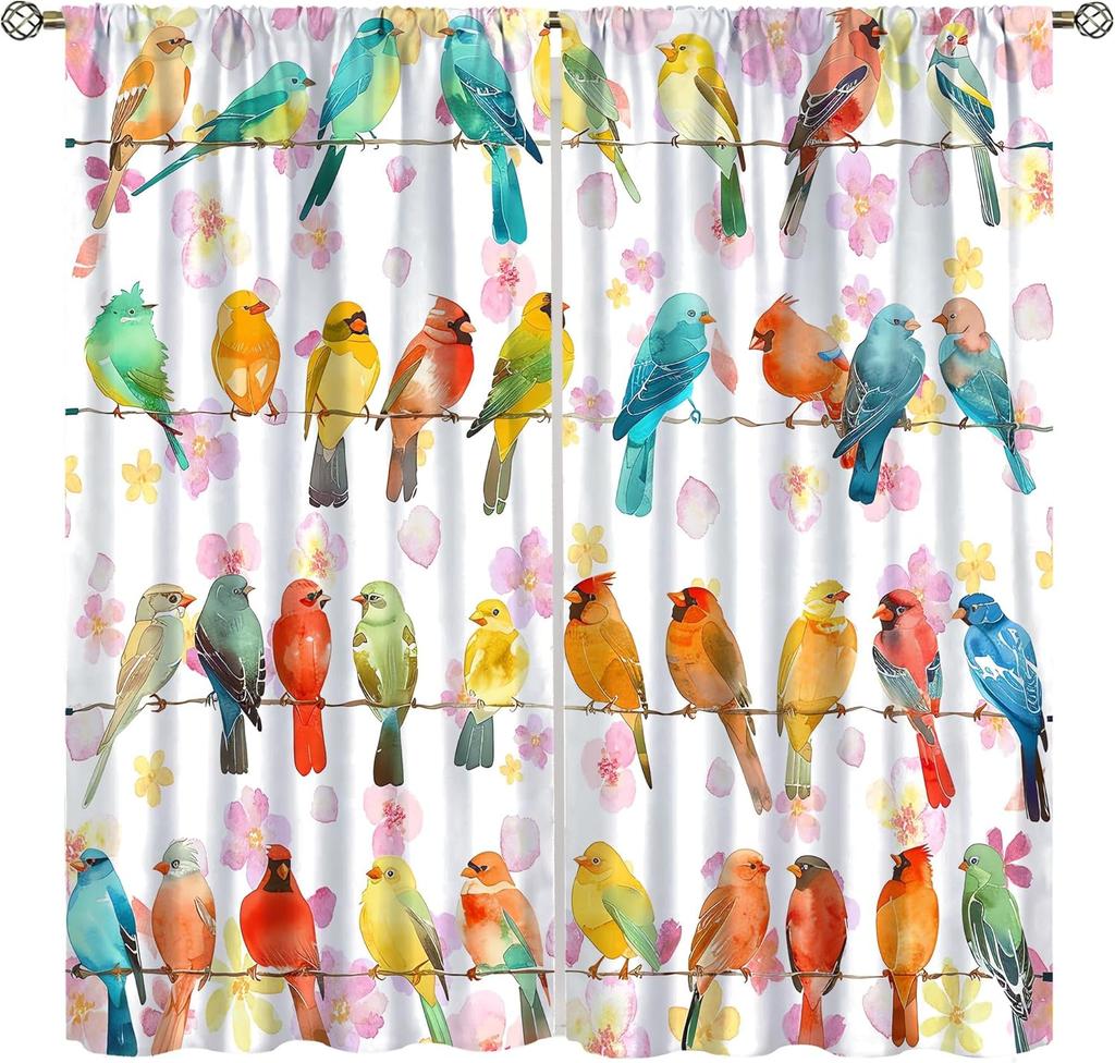 Birds Bible Verse Kitchen Curtains, Christian Rustic Flower Cross Scripture Quote Hummingbird Window Drapes For Bedroom