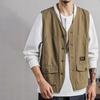Chaleco de pesca de primavera y otoño, chaleco holgado de estilo coreano con bolsillos de Color sólido, sin mangas, cuello en V, para exteriores