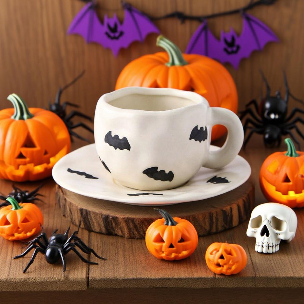 Creative Halloween-themed Ceramic Cups And Saucers Irregular Personalized Coffee Cups Coffee Saucers   Pattern Cups