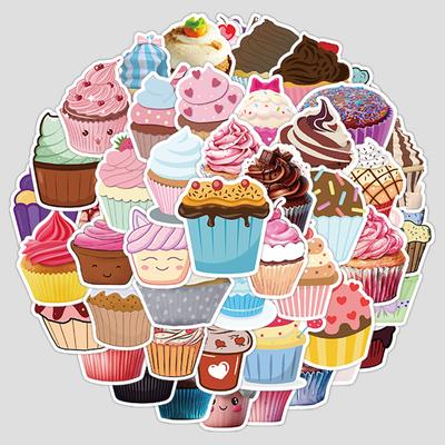50 Cupcakes Doodle Stickers Water Cup Suitcase Waterproof Decorative Stickers Creative DIY Stationery Stickers
