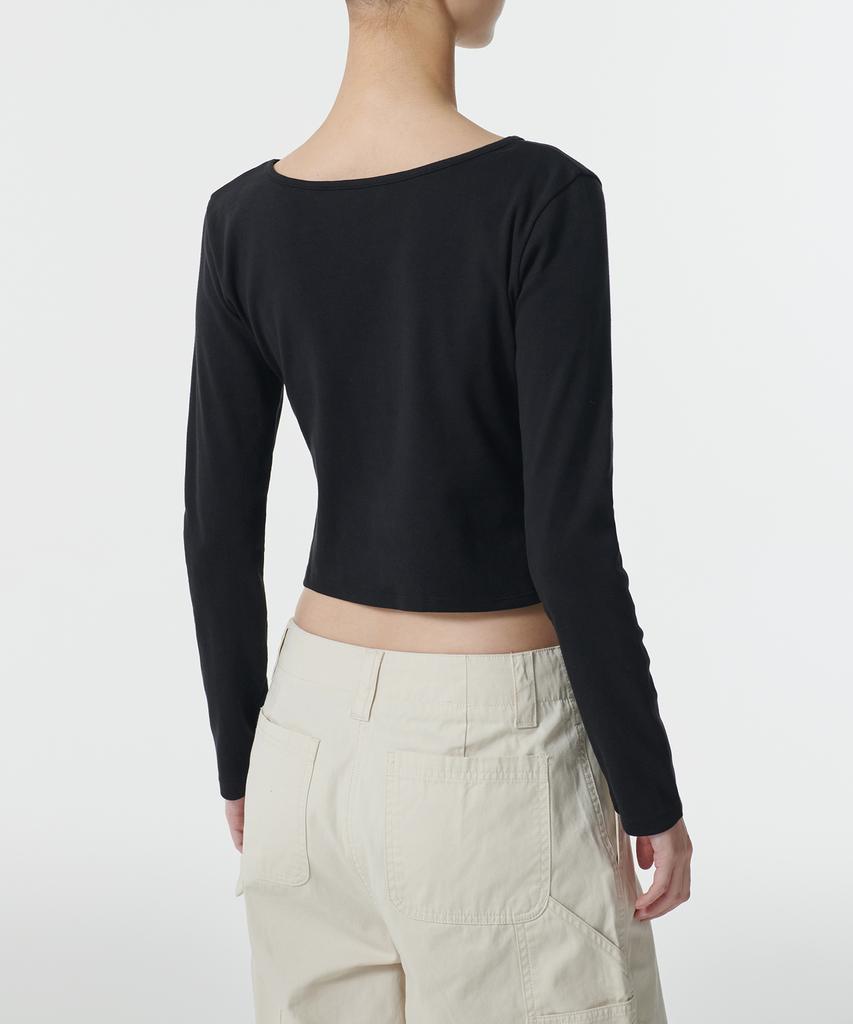 MUSINSA STANDARD WOMAN Women'S Slim Crop Reversible Neck Long Sleeve T-Shirt [Black]