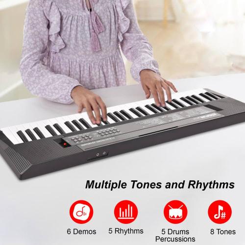 Btuty 61-Key Electronic Keyboard Piano with Dual Speakers, 8 Tones, 5 Rhythms, 5 Drums, Percussion, 6 Demo Microphones, 2 Power Modes, Musical Instrum