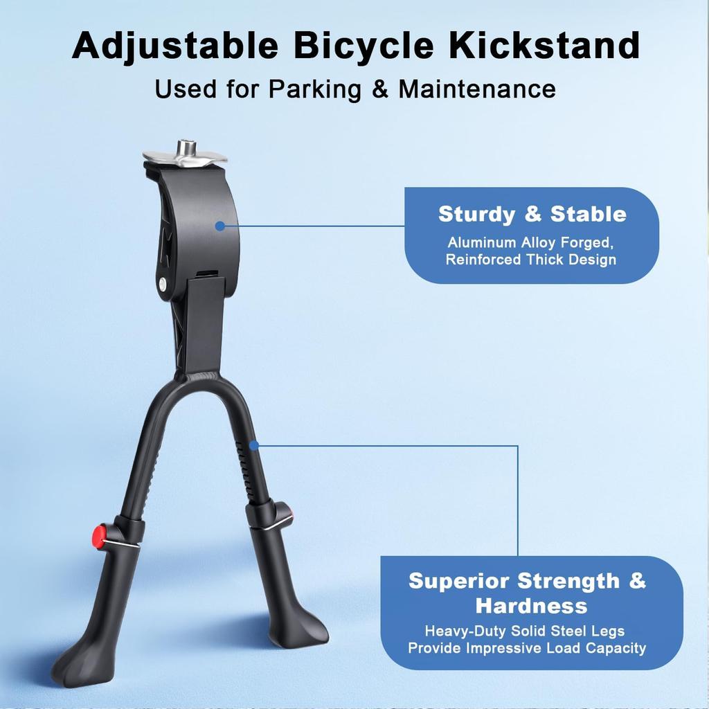 YBLNTEK Bike Kickstand, Adjustable Height Bicycle Double Legs Kick Stands For 24/26/27.5/29 Inch Adult Bikes, Center Mount Bicycle Kickstand For
