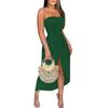 Women's Elegant Summer Dress Tube Top Solid Strapless Long Beach Split Dress Party Club Dress