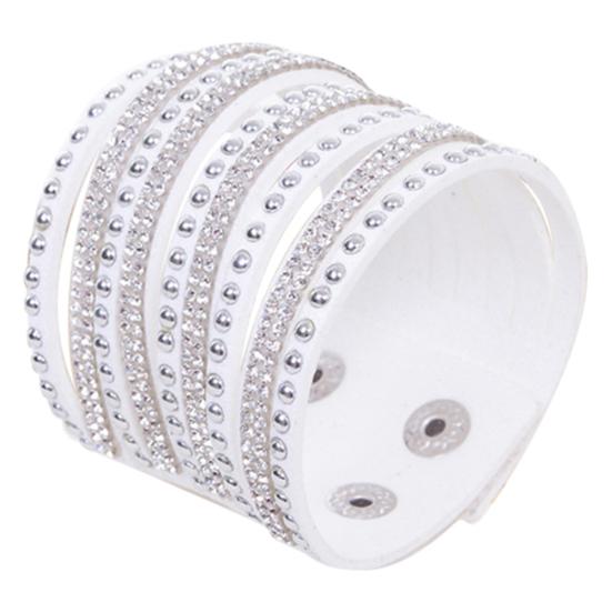 Women's Multilayer Rivet Rhinestone Velvet Cuff Bangle Wristband Bracelet Gift