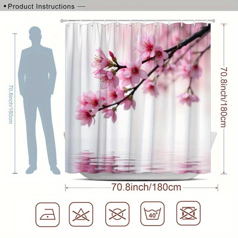 1pc Cherry Blossoms Shower Curtain Pink Flowers Reflective Water Gracing Branches Tranquil 12 Hooks 70.8x70.8inch W90XH180cm