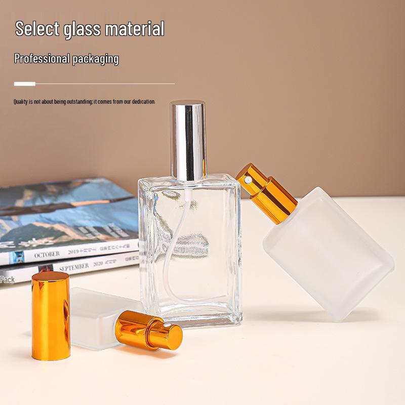 Portable Frosted Glass Perfume Spray Bottle - Transparent Flat Square Design
