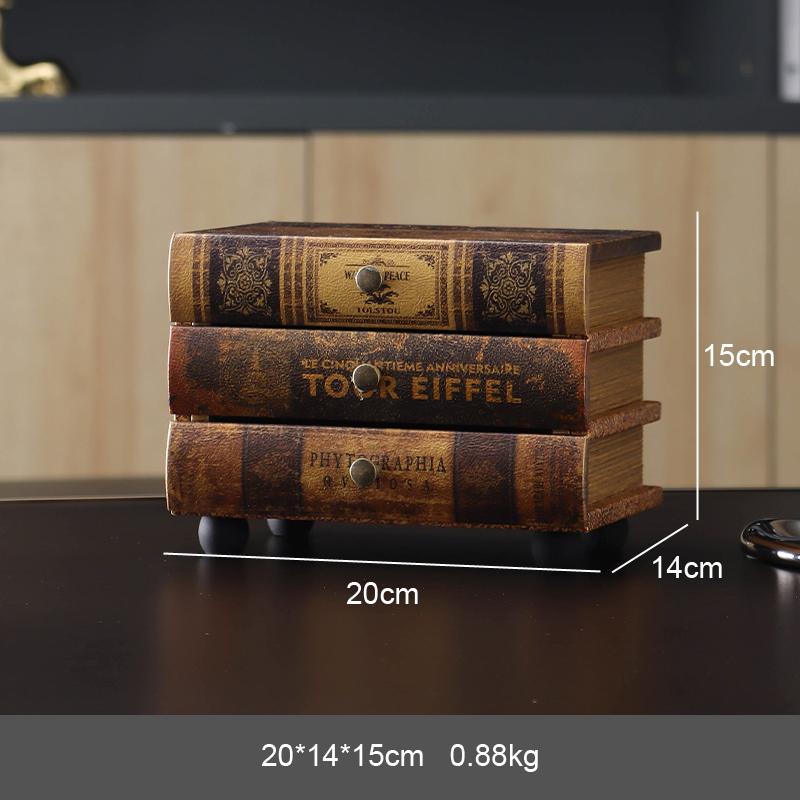 Vintage Wooden Book Shaped Storage Box Decorative Items Home Bedroom Jewelry Box Ornaments Office Study Desk Storage Accessories
