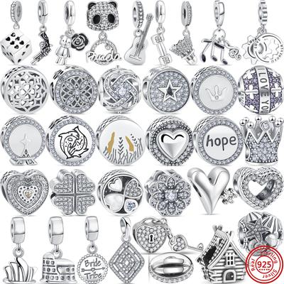 Neu 925 Sterling Silber Hoffnung Clover Crown Gitarre Eternity Pavé Funkelnde Perlen Fit Original Charme Armband Frauen Schmuck