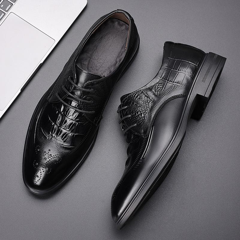 Leather shoes men's 2025 new men's business dress men's shoes classic crocodile pattern leather casual shoes fashion wedding shoes