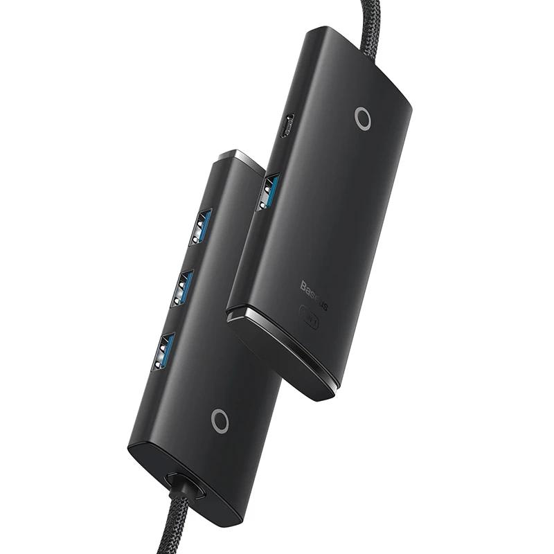 Hub 4W1 Baseus Lite Series Usb-C Do 4X Usb 3.0 + Usb-C, 25Cm (Czarny)