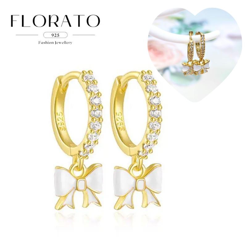 925 Silver Ear Needle White Zircon Butterfly/Water Drop Hoop Earrings Drop Earrings For Women Fashion Wedding Jewelry