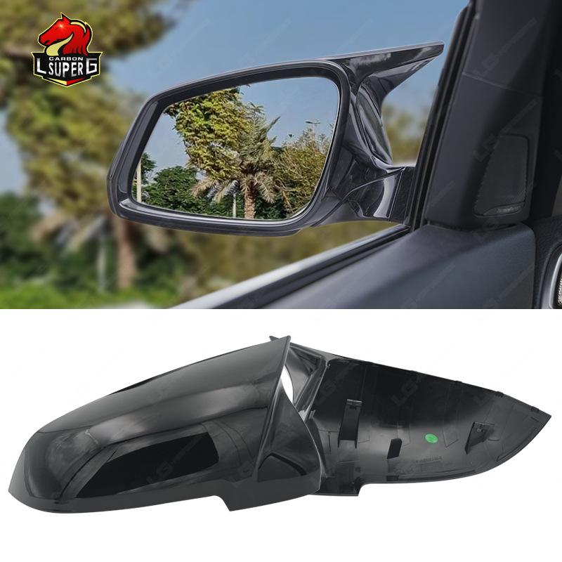 Compatible with BMW 5 Series F10 LCI Late Model, Left or Right-Hand Drive, Glossy Black Carbon Fiber Rearview Mirror Cover.