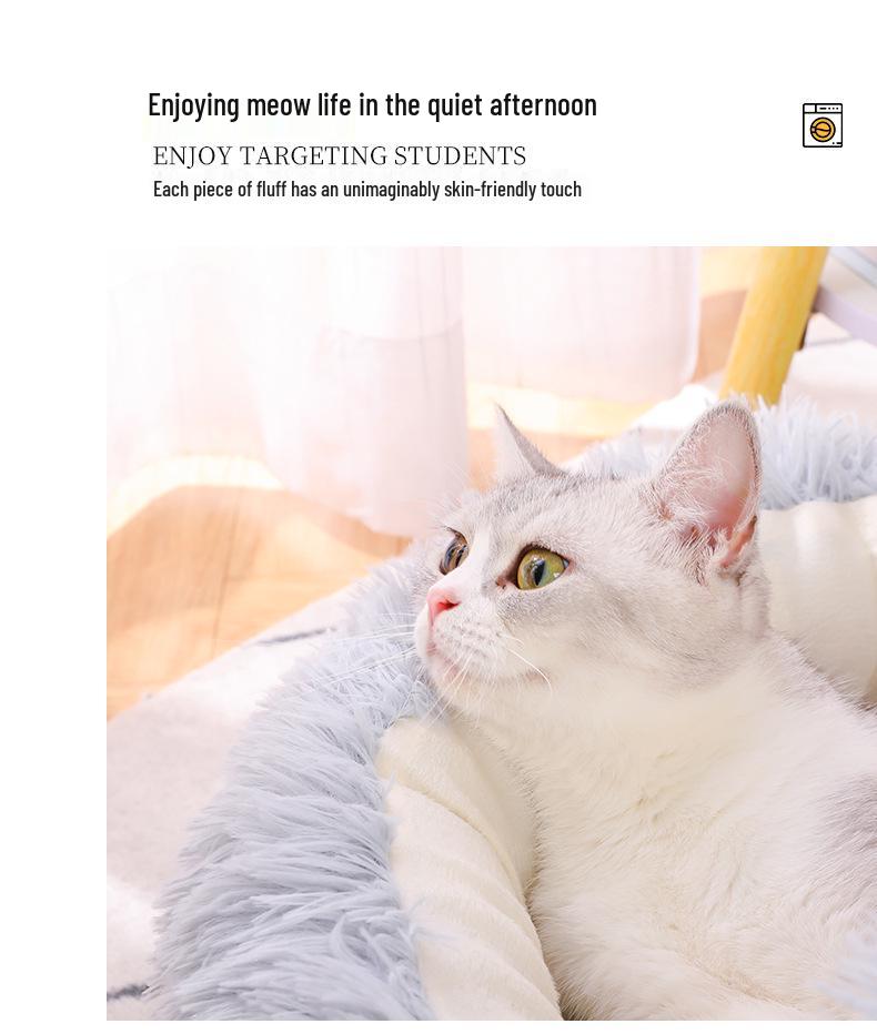 Cozy Plush Cat Bed - Round, Semi-Enclosed for Deep Sleep