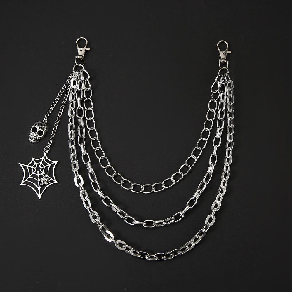 Punk Skull Pendant Multi-layer Waist Chain with Spider Web Charm