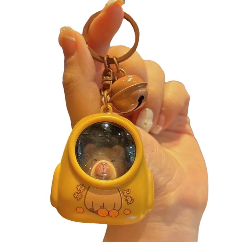 Creative Kapibala Luminous Keychain Cute Cartoon Space Capsule Capybara Keyring Schoolbag Pendant Trinket Friend Gift