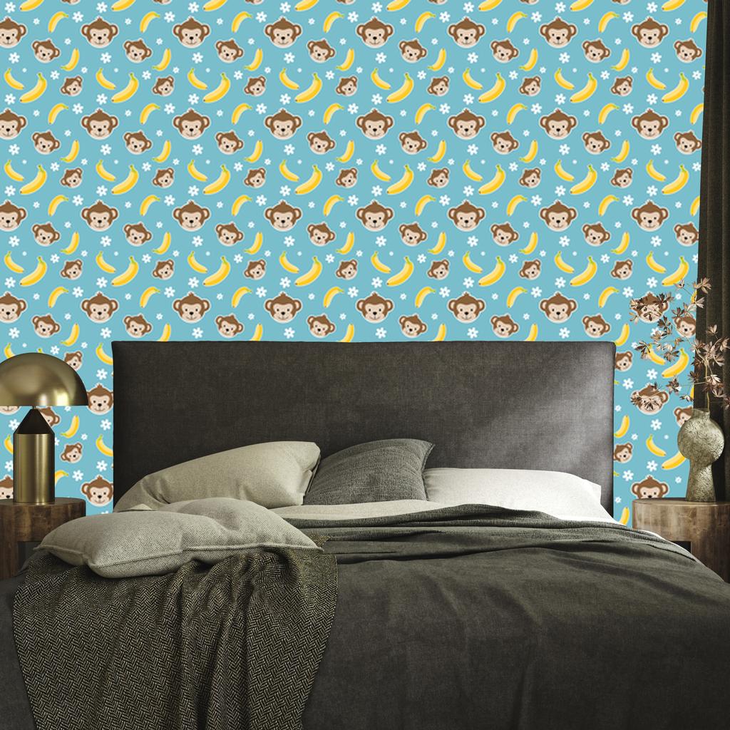 Monkey Wallpaper Turquoise and Beige for Living Room and Bedroom 50x1000