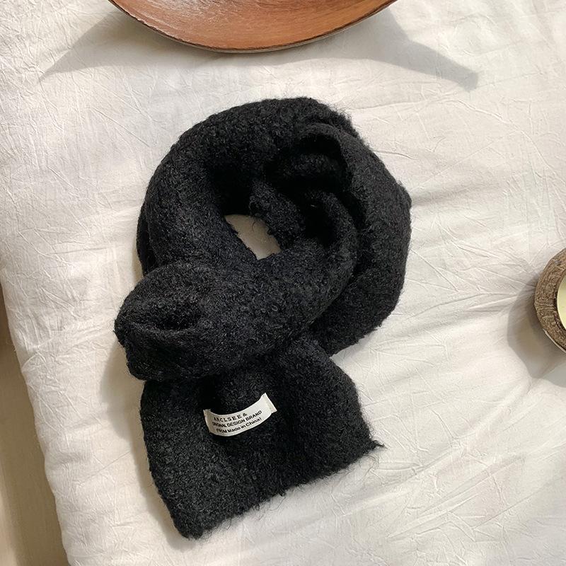 Knitted scarf women's winter new solid color versatile warm imitation cashmere soft waxy plush scarf scarf