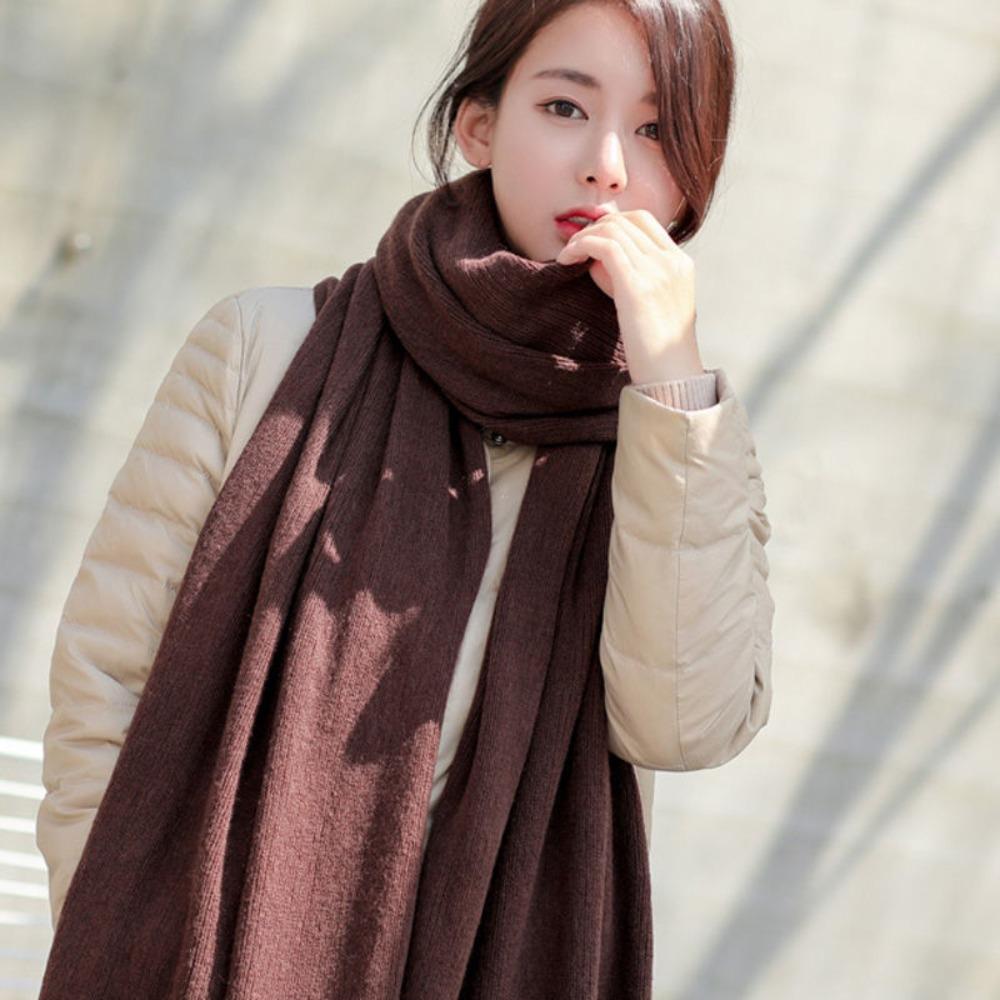 Solid Color Winter Knitted  Scarf Thick Warm Women Wrap Shawls Casual Long Scarves