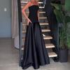 Women's Strapless Tube Top Maxi Dress Off Shoulder Patchwork Evening Dress Satin