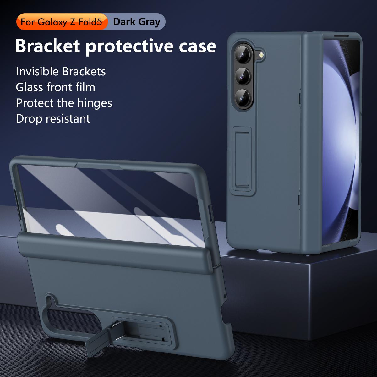 

For Samsung Fold7 Membrane Integrated Magnetic Bracket Case for Galaxy ZFold 6/5/4/3 All-inclusive Spring Hinge Protection Cover Galaxy Z Fold3 5G темно-серого