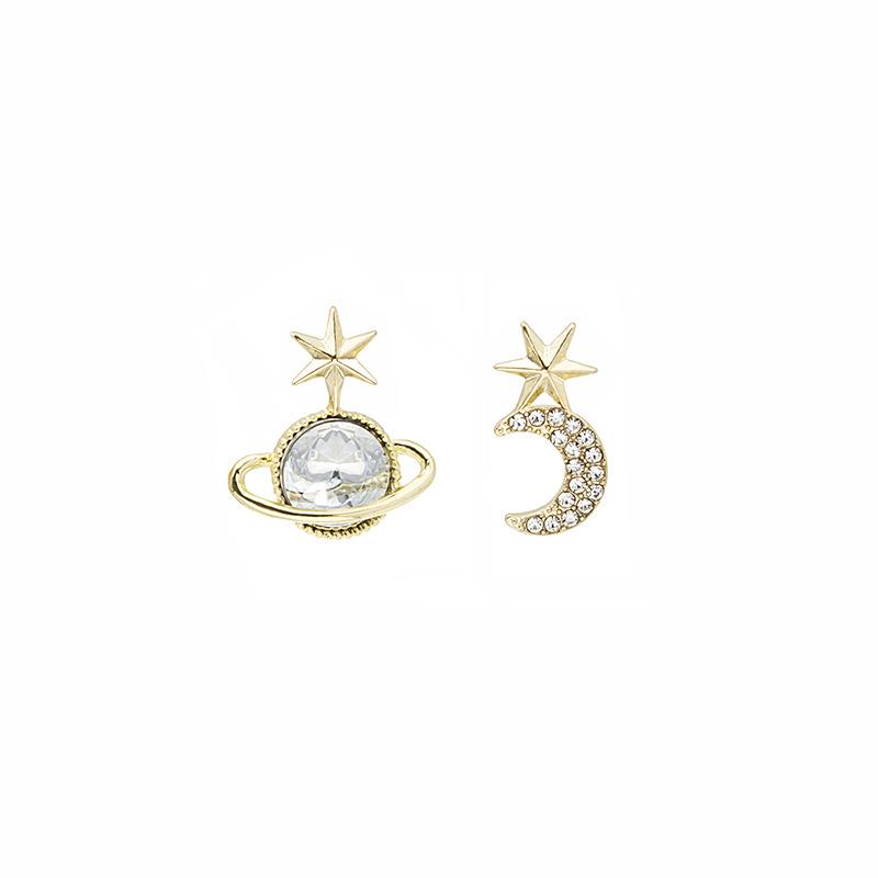 Earrings, Asymmetrical Star And Moon Super Fairy Stud Earrings, Sweet And Simple Small Earrings.