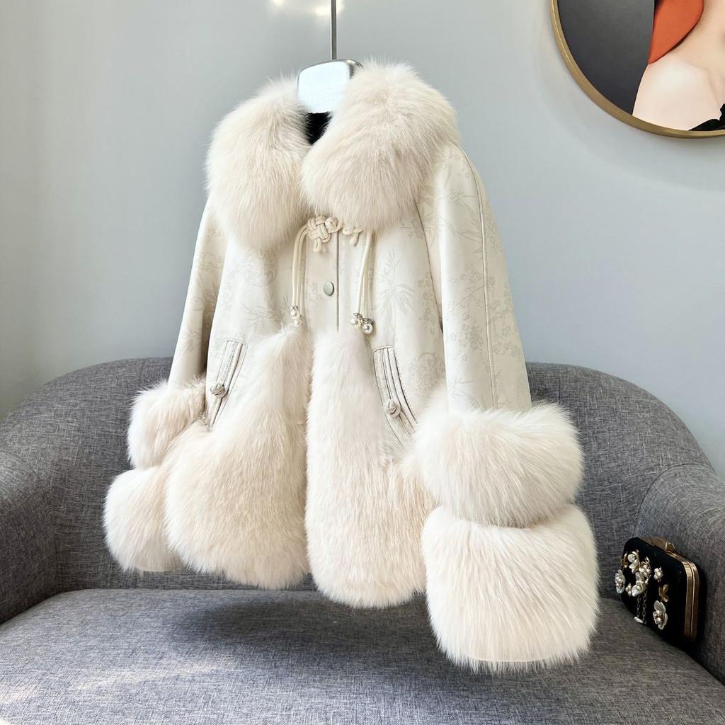 Autumn Women's Fox Fur Coat Thin Lightweight Fur and Leather Patchwork Leather Jacket