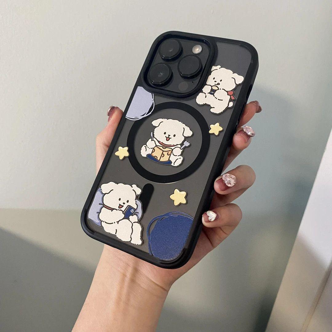 

Cheese Play Phone Puppy Case: Apple 17 Pro/13 Pro Max Acrylic Black Frame, Magnetic Suction, Cartoon Design iPhone 12 Pro