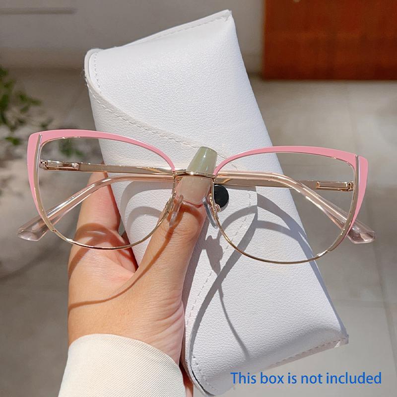 Trendy Retro Cat Eye Frame Women New Korean Style Sweet Decor Glasses Non-prescription Semi-Rimless Po Pink Eyewear