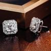 Square Cut Halo Stud Earrings for Women Sparkly Geometric Earrings Elegant Classic Daily and Party Jewelry