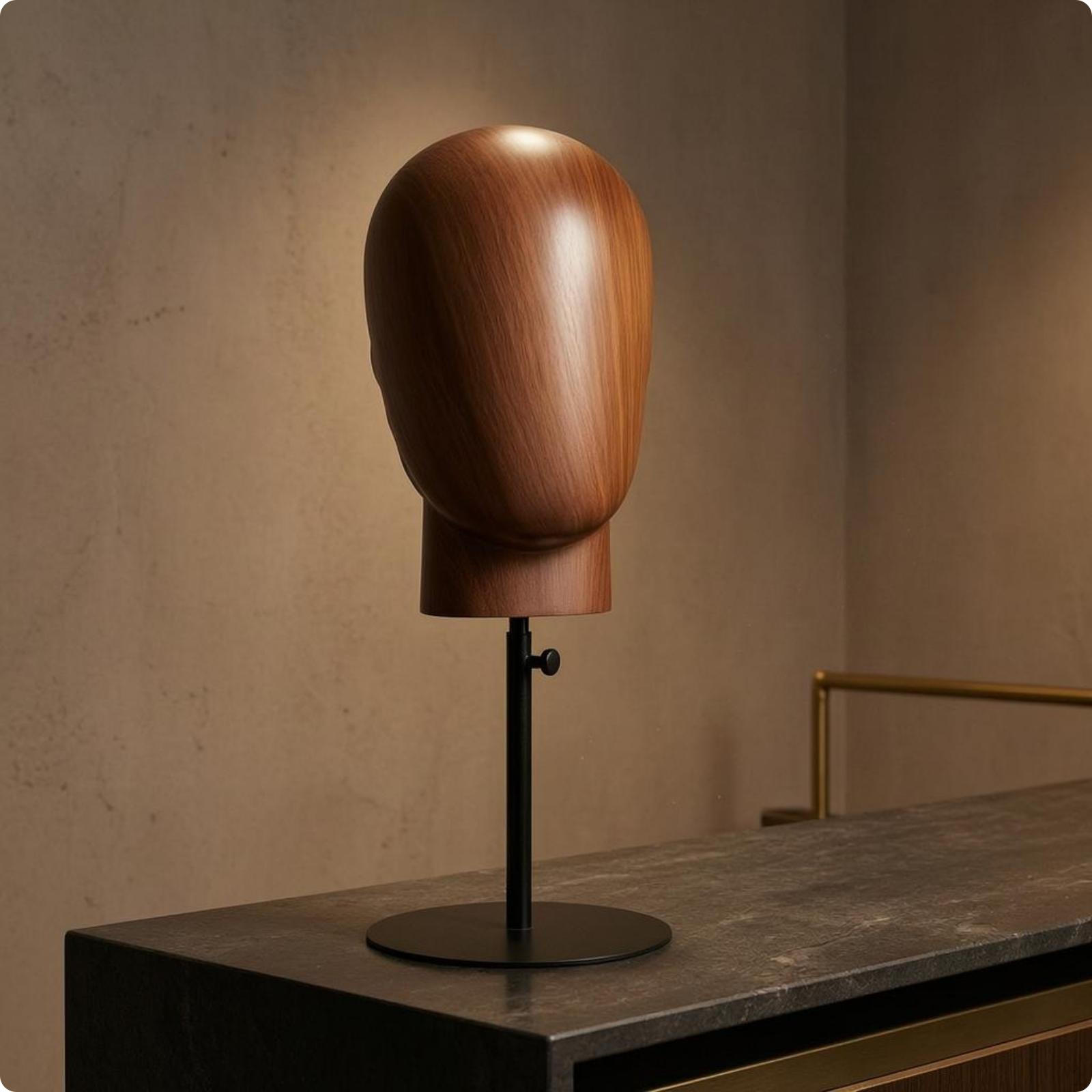 HeadShaped Display Stand Adjustable Height Hairpiece WoodGrain Finish Hat Head Black чёрный
