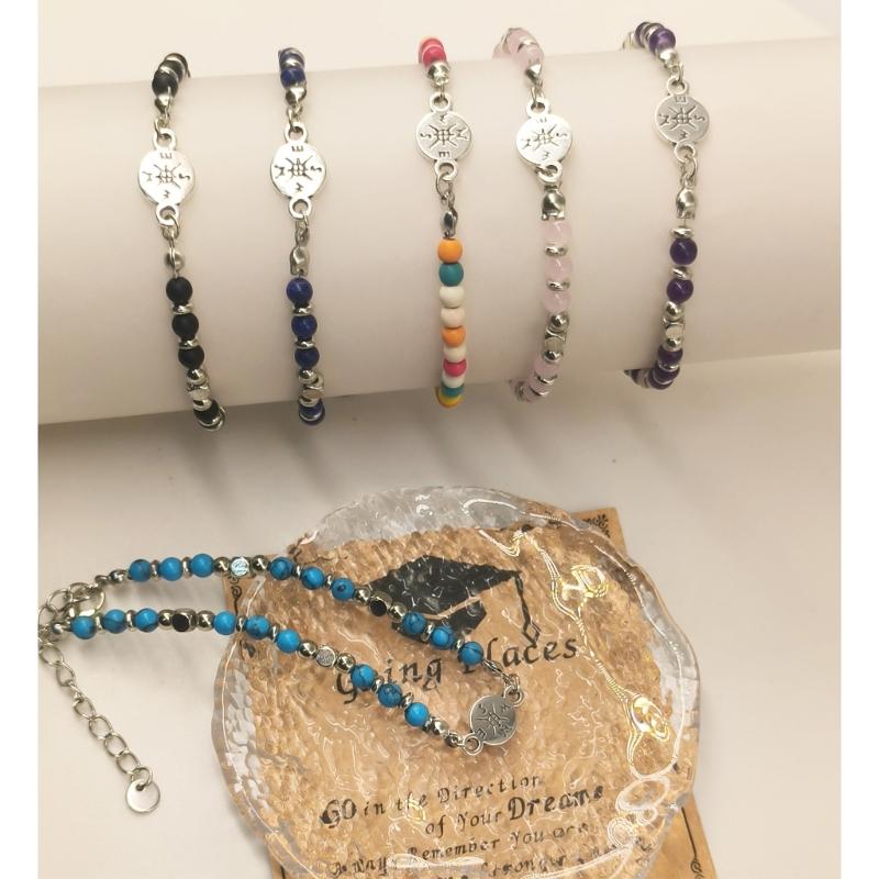 Adjustable Graduation Bracelet For Stone Bead Jewelry Gifts Set for College Friend Commemorative Keepsakes With Box