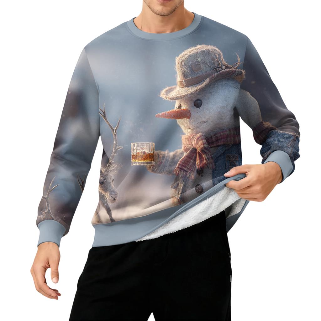 Herren Rundhals Fleecegefüttert Dick Einfarbig Sweatshirt