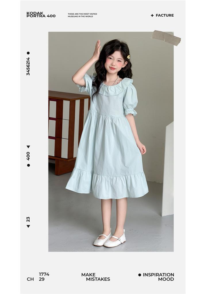Girls' Summer Dress 2026 New Fashionable Summer Dress Doll Collar Princess Dress Junior High School Girls Fashion Dress