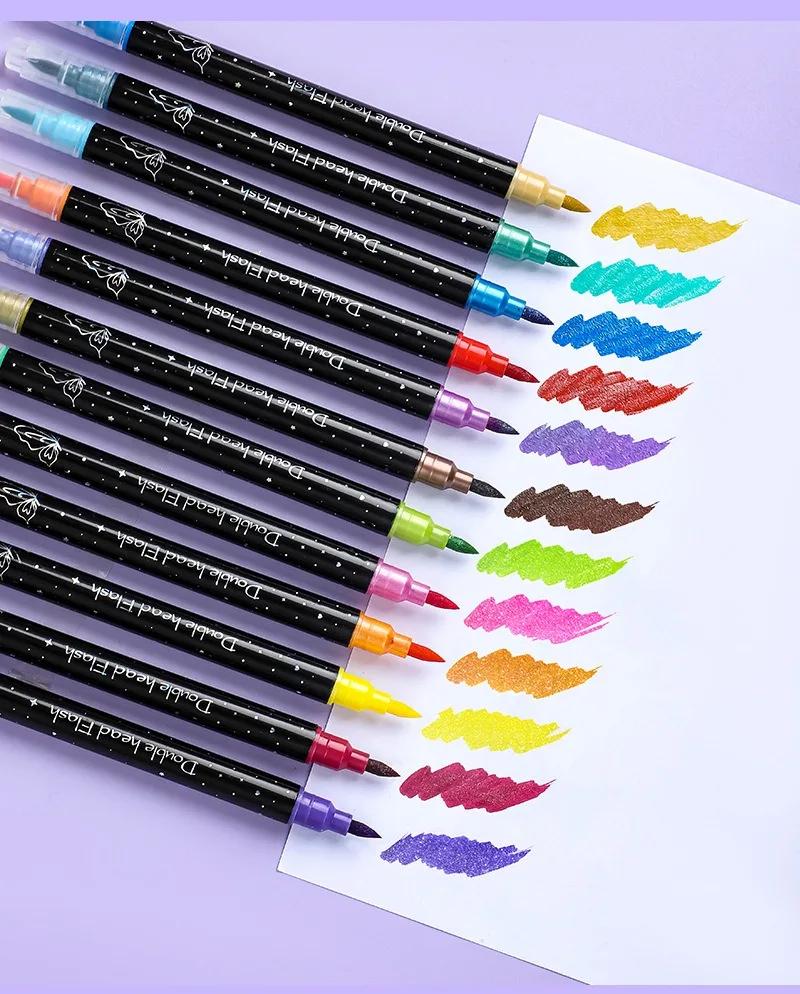 12/48/72/96 Colors Dual Brush Tip Glitter Art Markers Metallic Paint Marker Pens DIY Crafts Birthday Cards, Making Poster, Album