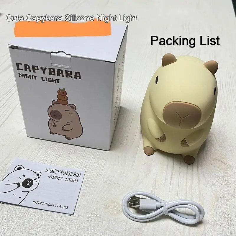 Populær 2024 tegneserie Capybara Silikon Nattlys USB Oppladbar Timing Dimming Sleep Nattlampe for barnerom Søt dekor