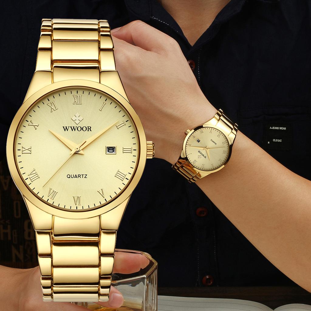 WWOOR Top Luxury Watch For Men 3ATM Waterproof Stainless Steel Date Clock Sport Men's Watch Quartz Wristwatch Relogio Masculino