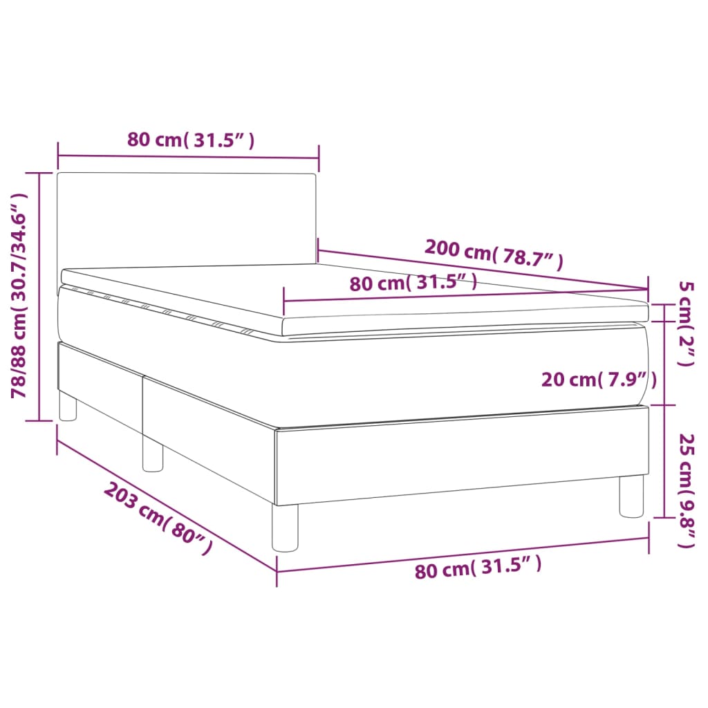 Box Spring Bed with Mattress Cream 80 x 200 cm Fabric