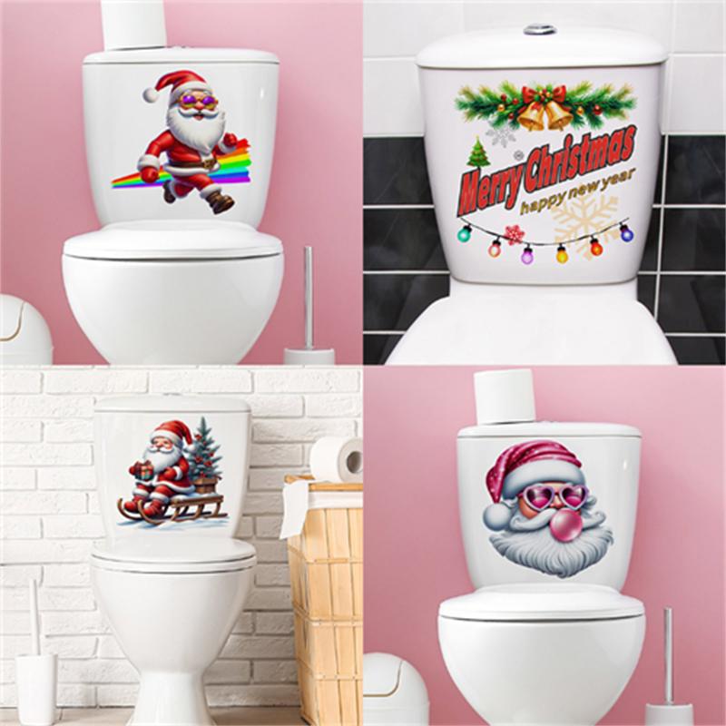 

Новая Рождественская Наклейка на Унитаз Самоклеящаяся Водонепроницаемая Съемная Наклейка на Стену Декор для Ванной Комнаты