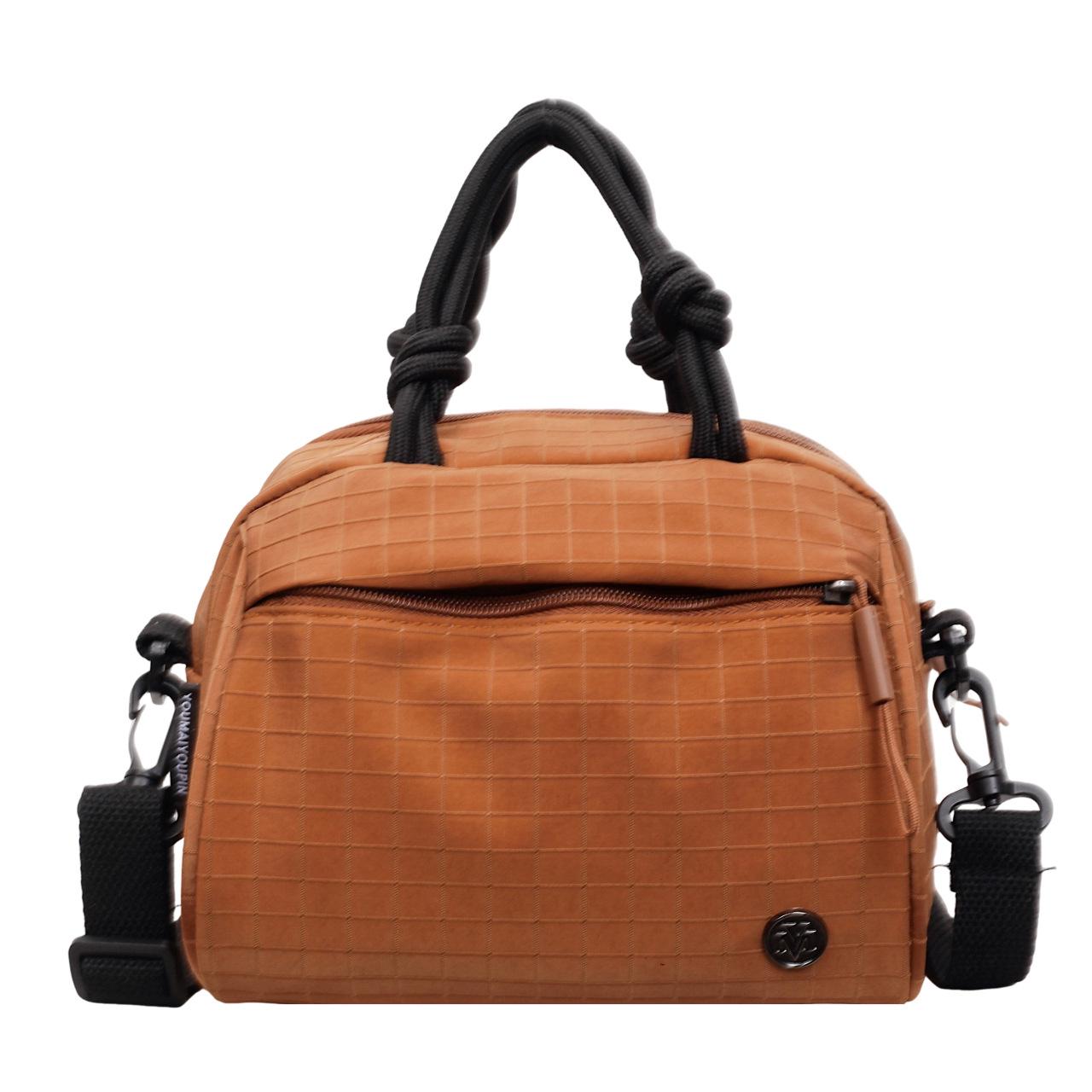 Lightweight Japanese-Style Plaid Single Shoulder Bag for Women - Simple, Fashionable Oxford Cloth Handbag коричневый