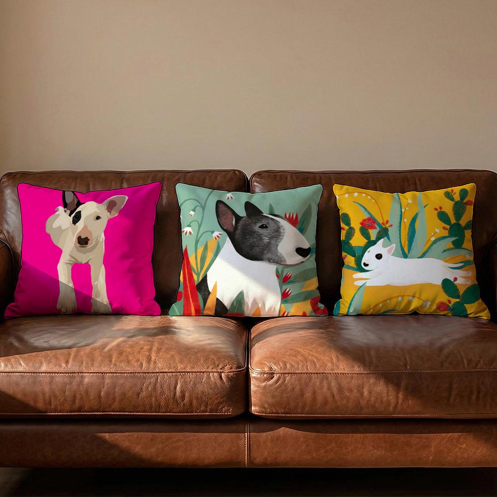 Cartoon Bull Terrier Series Cushion Cover Soft Reversible  Durable Pillow Cover  MultiScene Use for Home  Car Daily Comfort