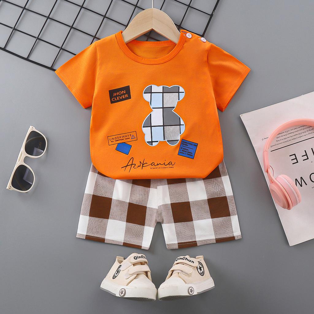 Children's Short-sleeved Suit Pure Cotton Girls Summer Clothes Boys T-shirt Baby Baby Clothes