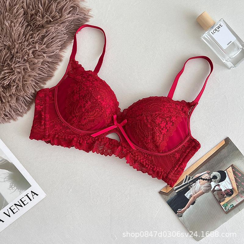 Red natal year underwear women gather small breasts exclusive lace sexy bridal wedding bra 32/70