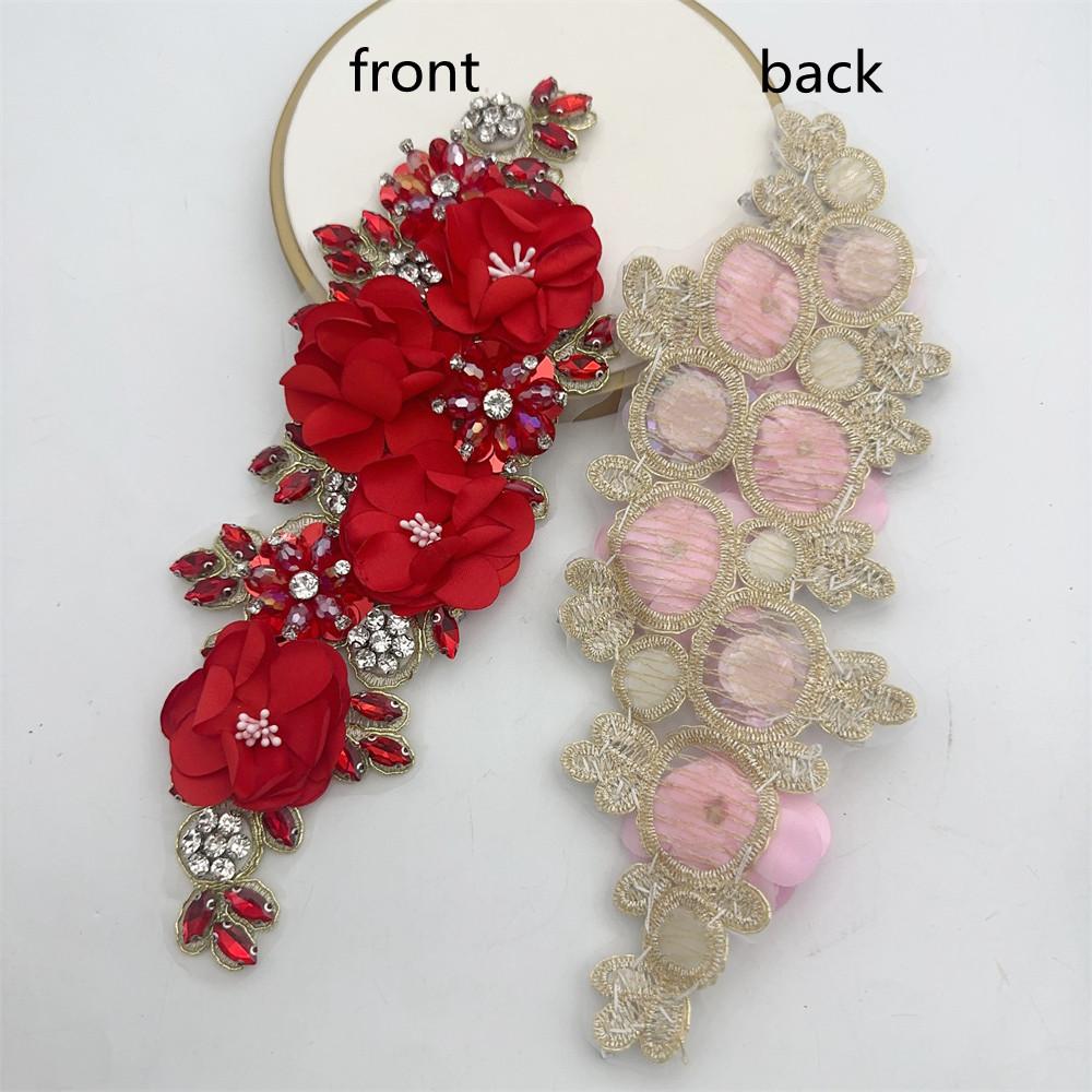 1PCS Handmade 3d sew on applique embroidery rhinestone flower patch for wedding dress