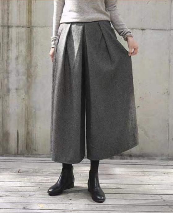 Syvent Loose Ankle 12F623 Wide-Leg Pants, Fluffy, 9-Cut Length, Warm, Autumn/Winter, Fit, Pants, 9-Cut Length, Flattering, Leg-Lengthening, Slimming,